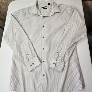 Mark Anthony Men's Slim Fit Dress Shirt Button Up Striped 16.5 100% Cotton Gray